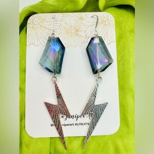 Blue and Silver Lightning Bolt Earrings